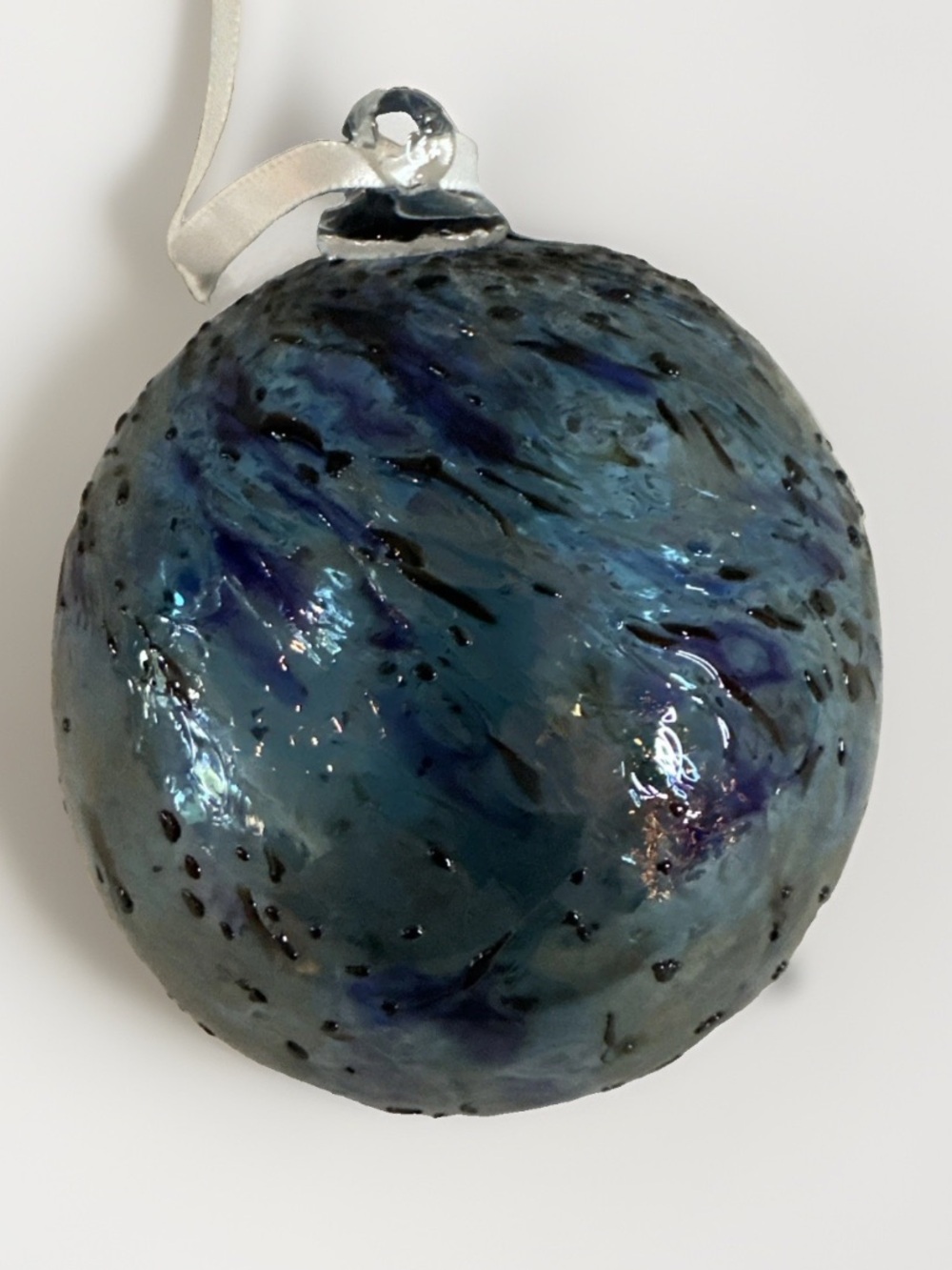 Art Glass Blown GLASS ORB Ornament 4" Diameter Blue WITCH BALL